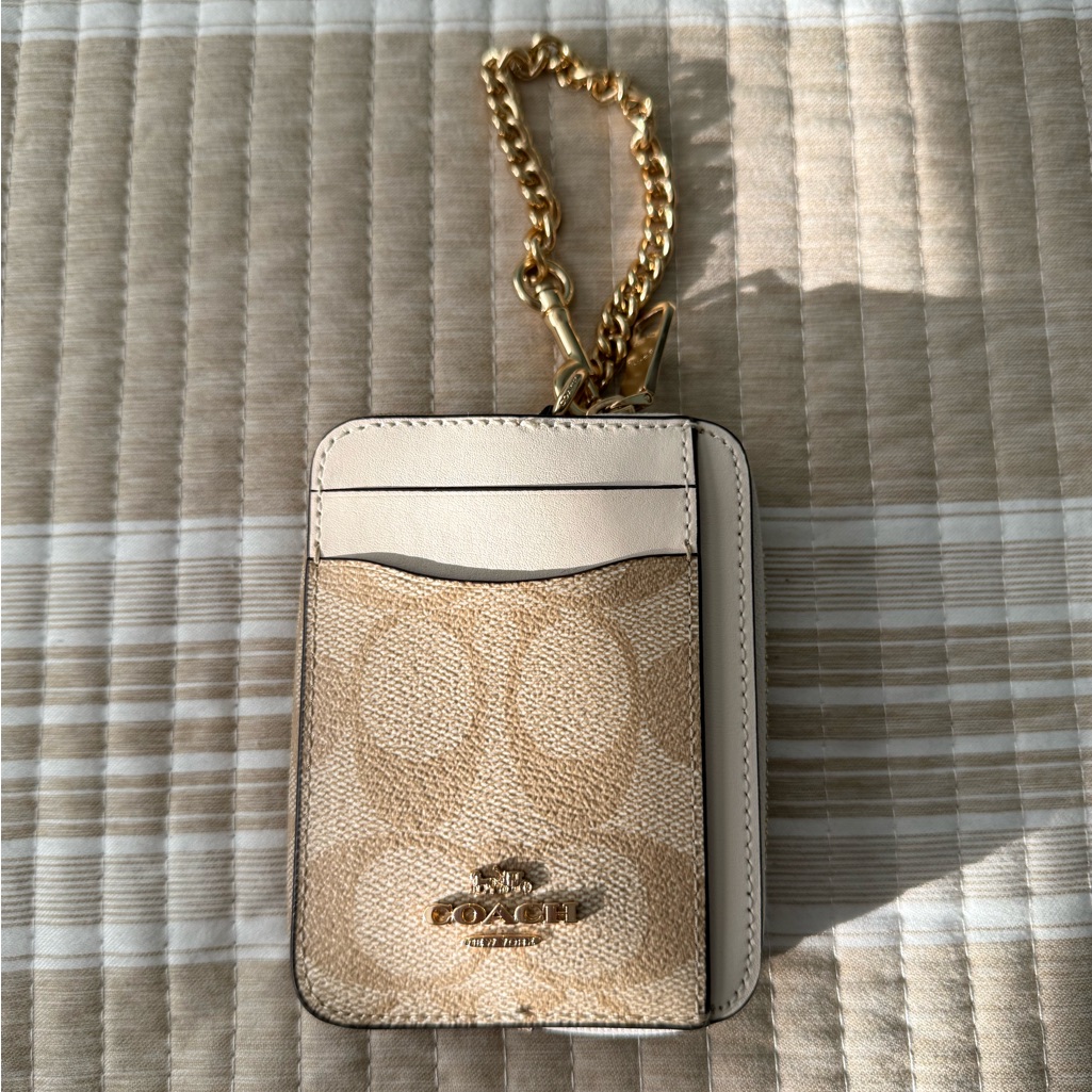 Coach Beige And Gold Card Holder